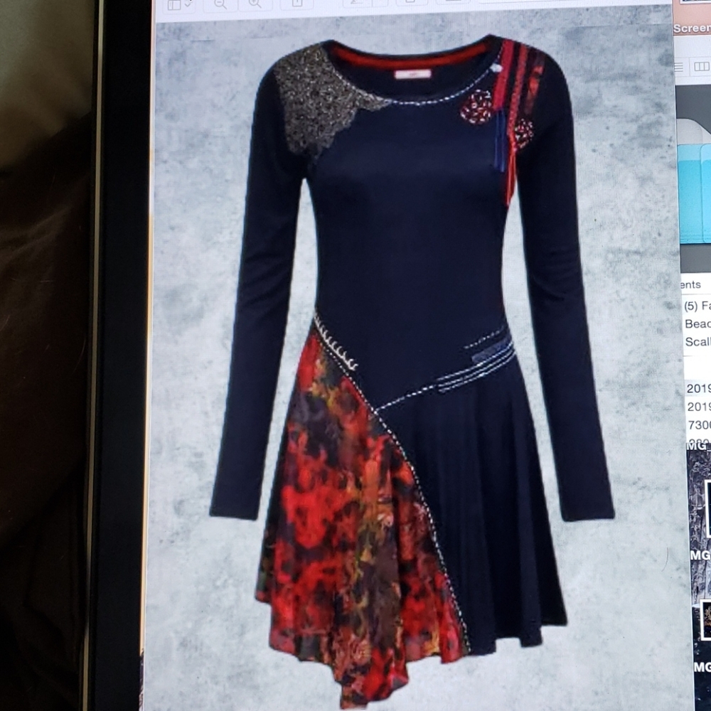 black dress with floral design winter NWOT